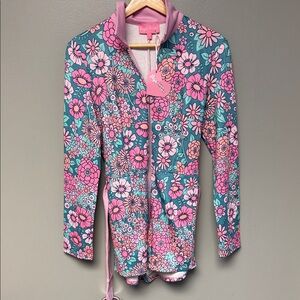 Sugar Thrillz Floral Zip Front Bodysuit NWT Size M Pink Blue